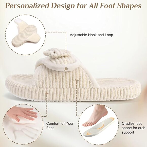 🆕Woman Beige Arch Support Open Toe Orthopedic Adjustable Home Indoor Slippers - Picture 7 of 10